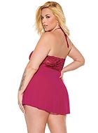 Süßes Babydoll, Blumenspitze, Schlüsselloch, Mesh-Rock, Plus Size